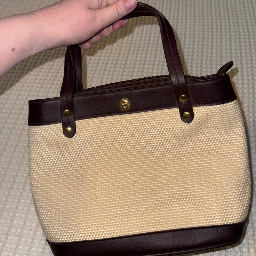 Brown and Cream Wicker Hand Bag